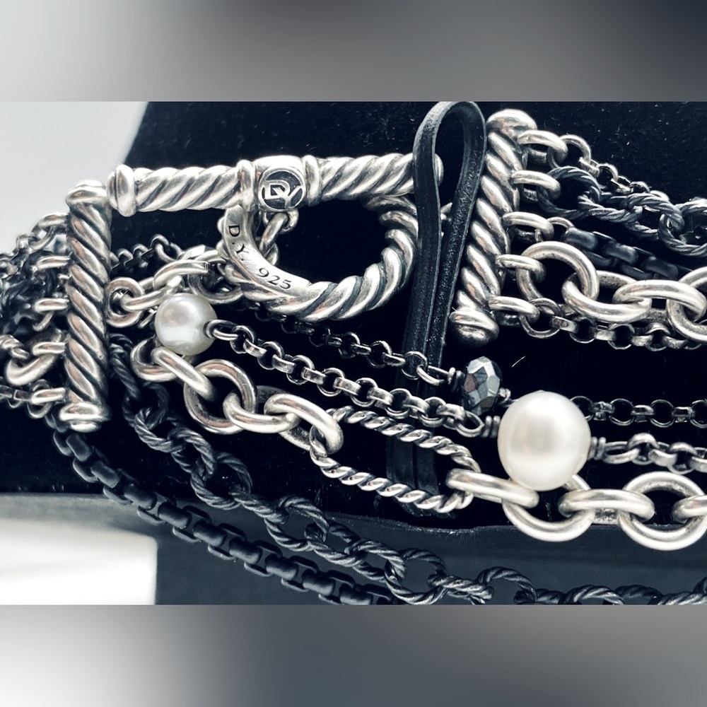 David Yurman Multistrand Quatrefoil Necklace with Onyx and Cultured White Pearls - Picture 8 of 9